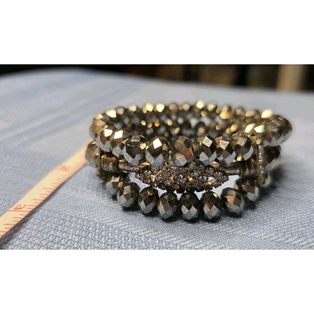 Dark Faceted Bead Gold Tone Statement Bangle